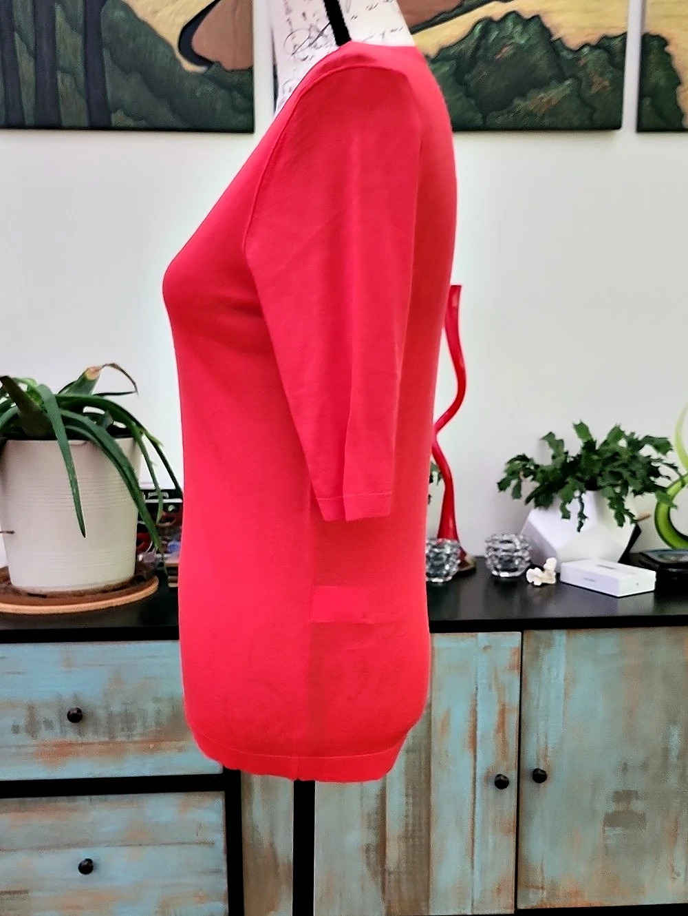 NWT Banana Republic 100% Merino Wool Elbow-Sleeve Sweater-Coral/Red - Picture 6 of 9